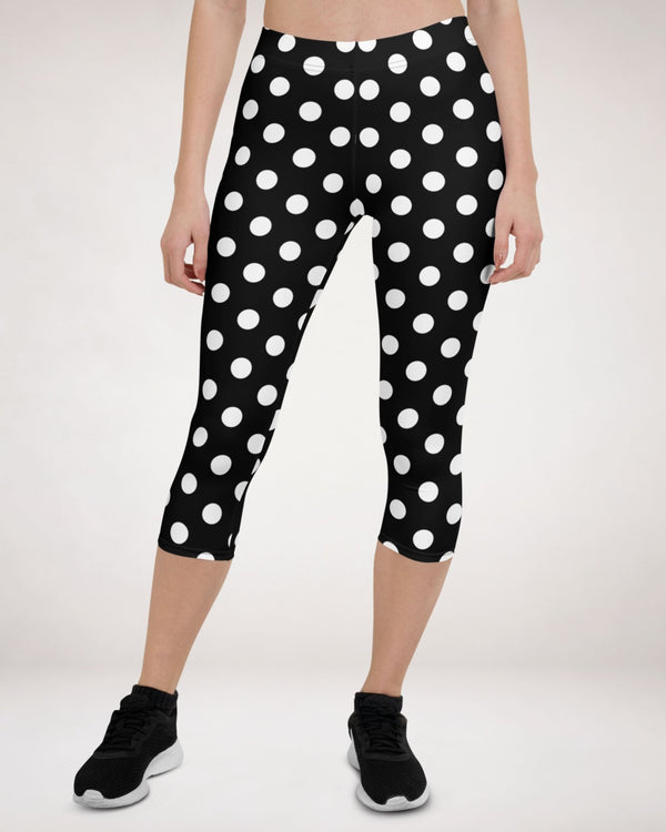 women's capri leggings in black with polka dot print