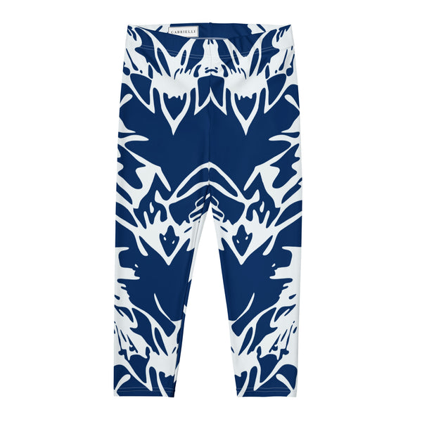 blue capri leggings with an abstract print