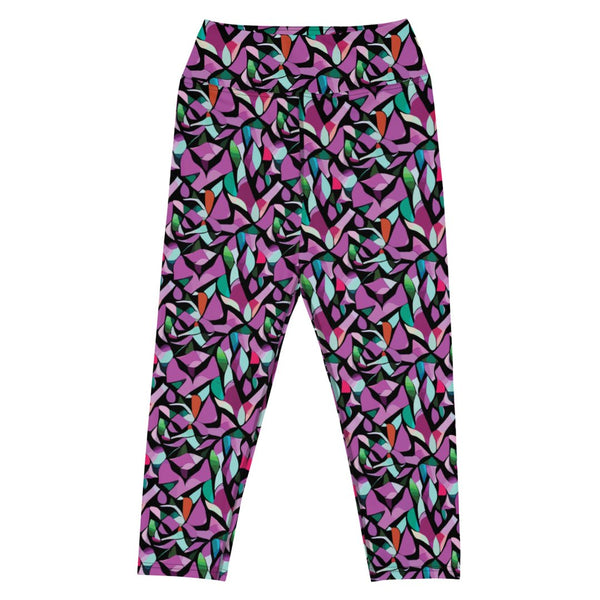 capri yoga leggings with a purple abstract print by The Gabrielli