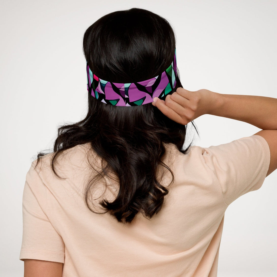 stretchy headband with a purple abstract print by The Gabrielli