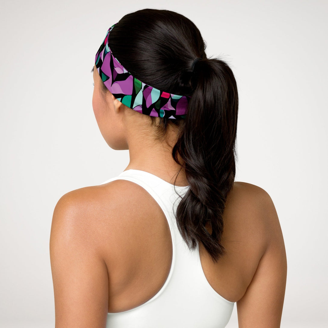 stretchy headband with a purple abstract print by The Gabrielli