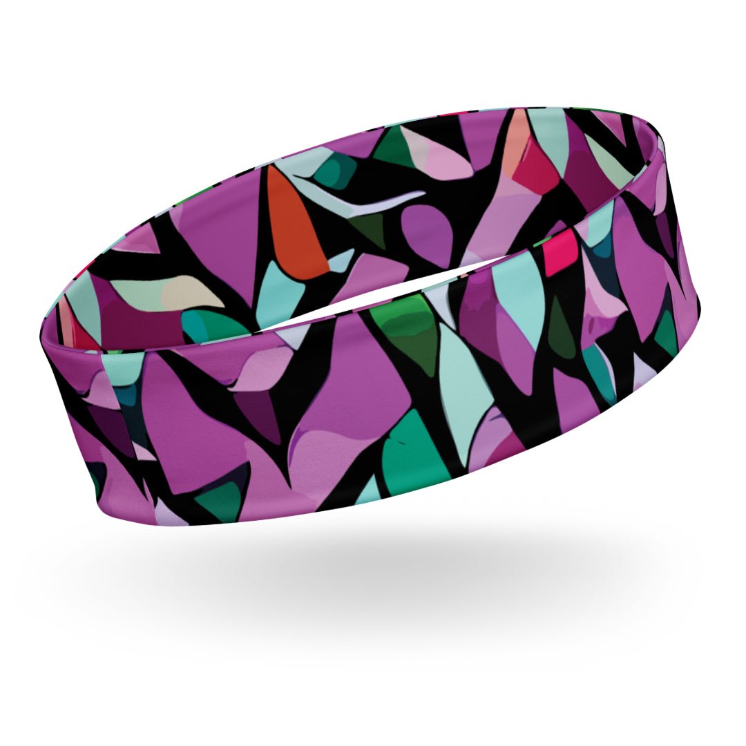 stretchy headband with a purple abstract print by The Gabrielli