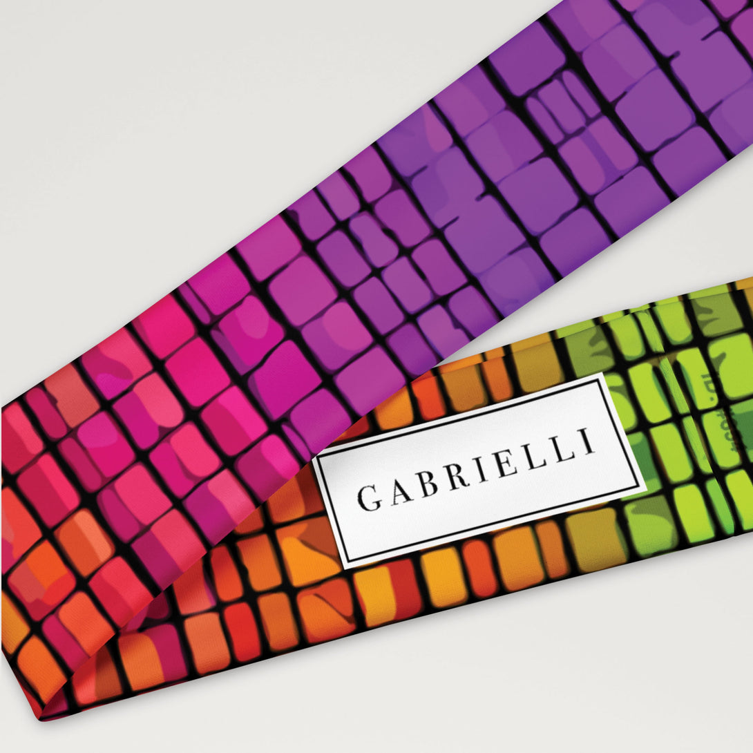 headband with an 80s-inspired rainbow print by The Gabrielli