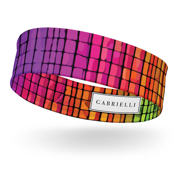 headband with an 80s-inspired rainbow print by The Gabrielli