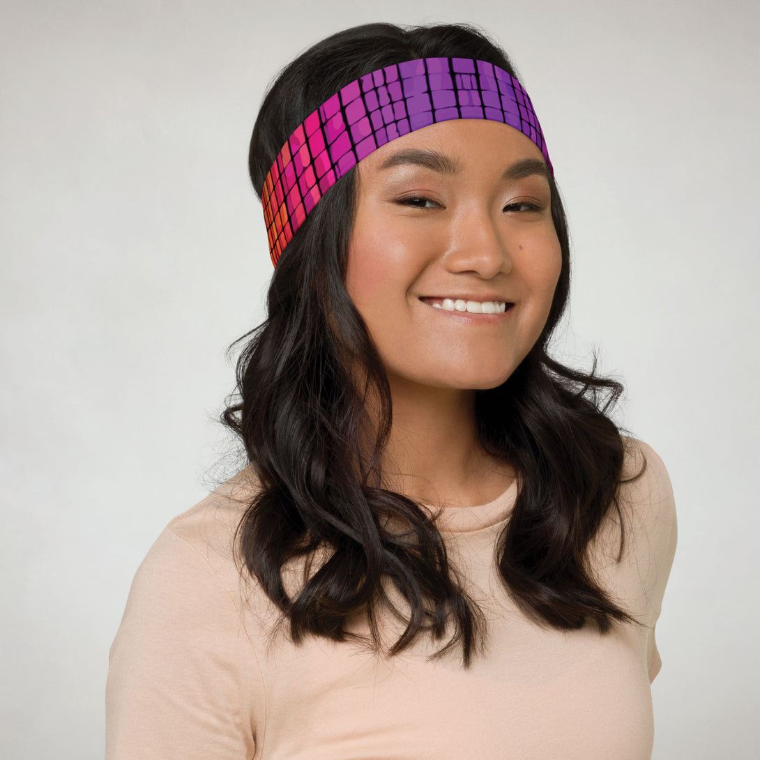 headband with an 80s-inspired rainbow print by The Gabrielli