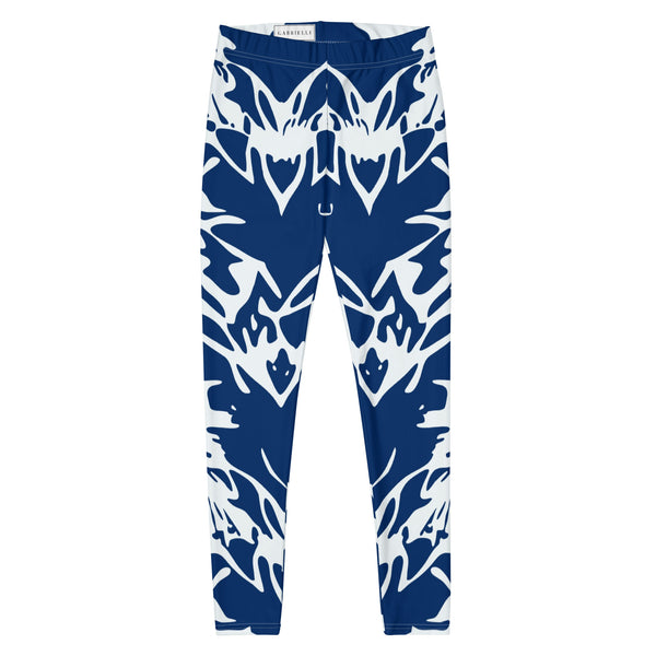 women’s leggings with abstract print in blue and white by The Gabrielli 