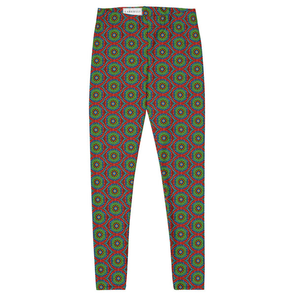 women's leggings UPF 50+ with an abstract print in green, blue, red and orange by The Gabrielli