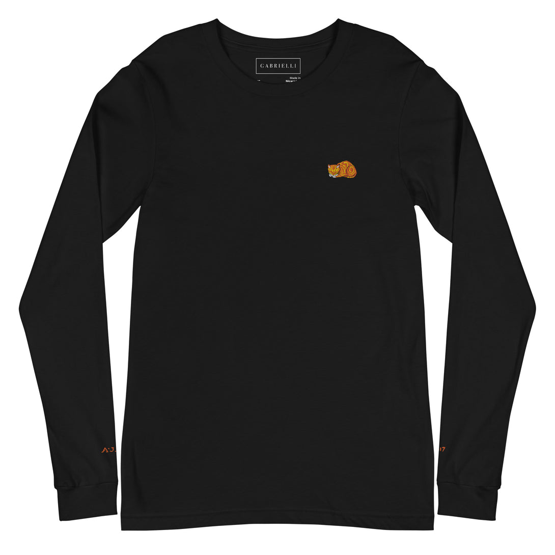 long sleeve shirt orange cat embroidery by The Gabrielli