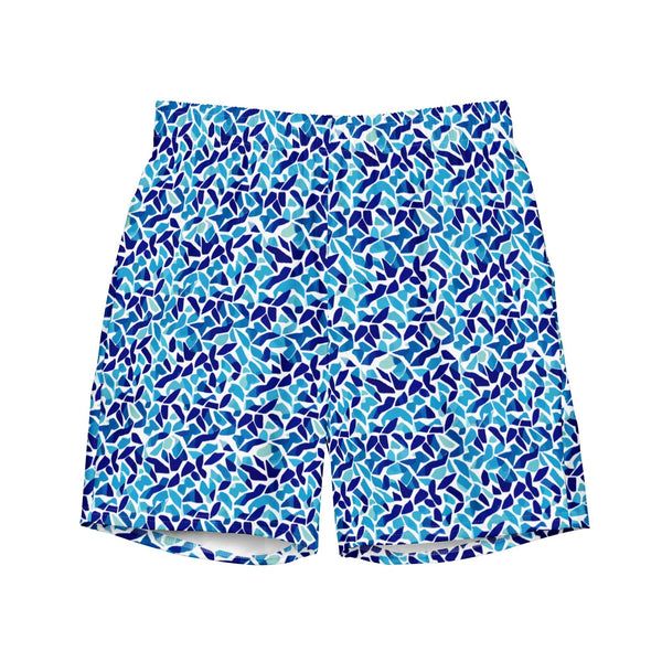 men's swim trunks UPF 50+ with an abstract blue and white print by The Gabrielli