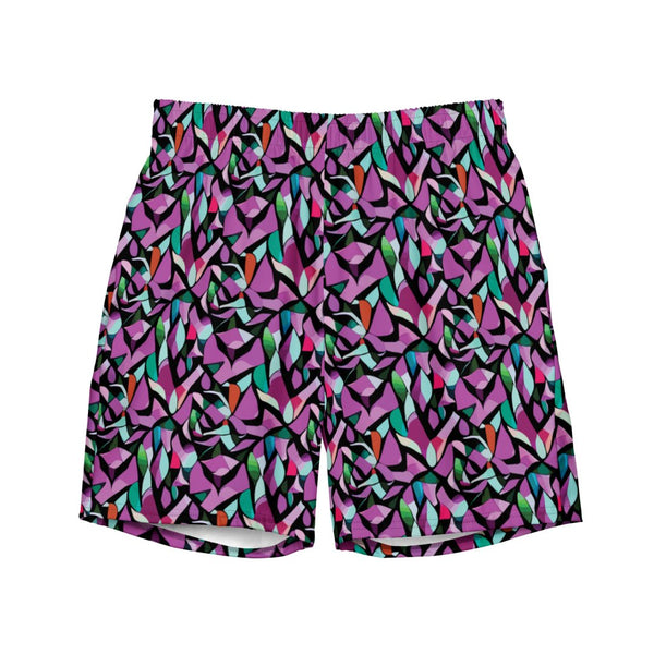 men’s swim trunks with a purple abstract print by The Gabrielli