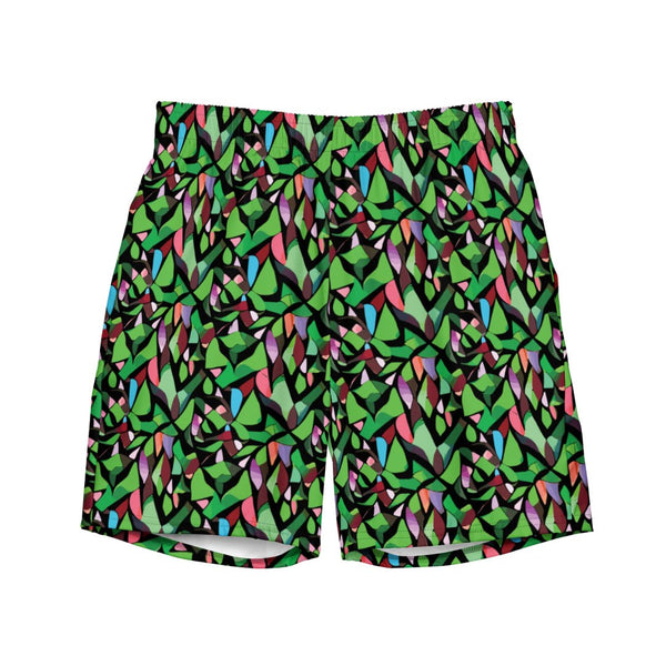 men's swim trunks in a green abstract print by The Gabrielli