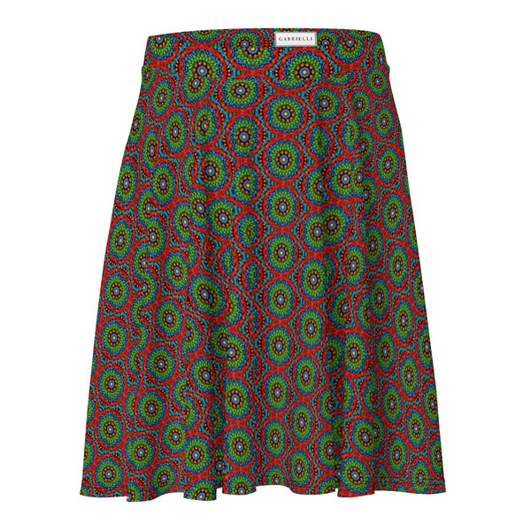 skater skirt UPF 50+ with an abstract print in green, blue, red and orange by The Gabrielli