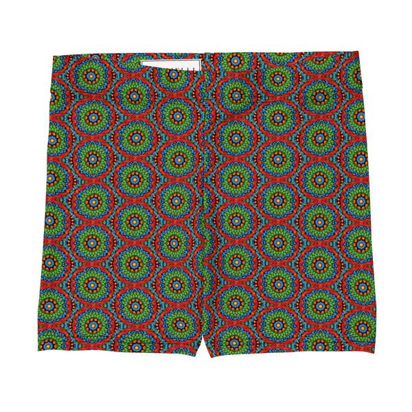 spandex shorts UPF 50+ with an abstract print in green, blue, red and orange by The Gabrielli