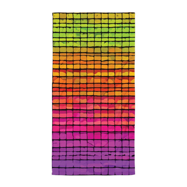 towel with an 80s-inspired rainbow print by The Gabrielli