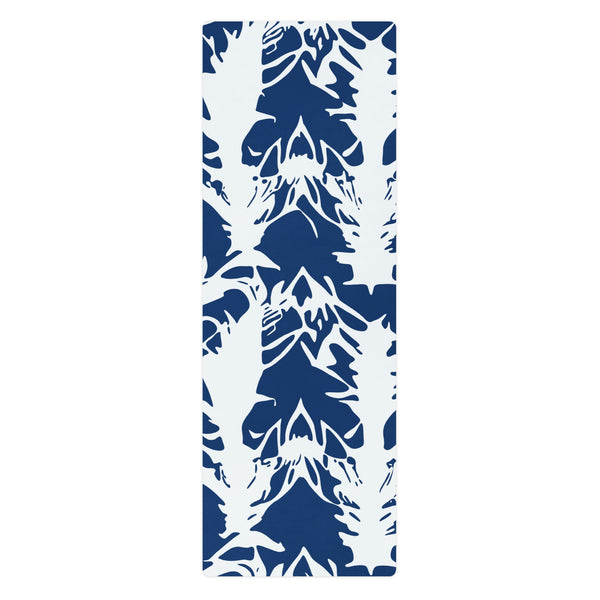 yoga mat with abstract print in blue and white by The Gabrielli