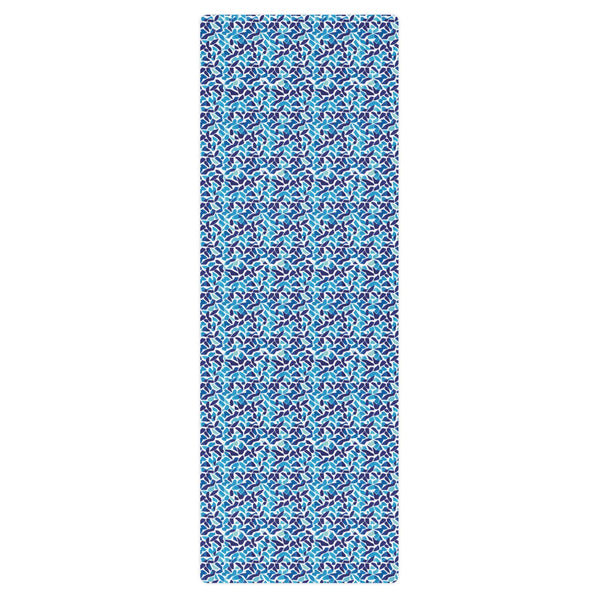 yoga mat with an abstract blue and white print by The Gabrielli