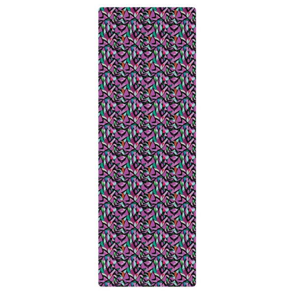 yoga mat with a purple abstract print by The Gabrielli