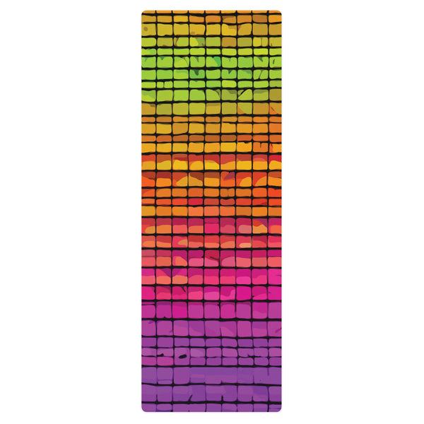 yoga mat with an 80s-inspired rainbow print by The Gabrielli